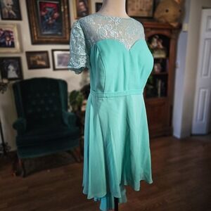 JJ's House Dress Mint Green Lace High Low Hem Wedding Guest Cocktail Formal L